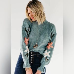 Floral Embroidered Sleeve Sweater